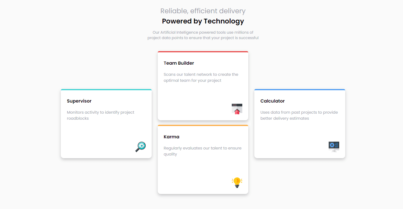 Four Card Feature Section HTML and CSS UI Component.
